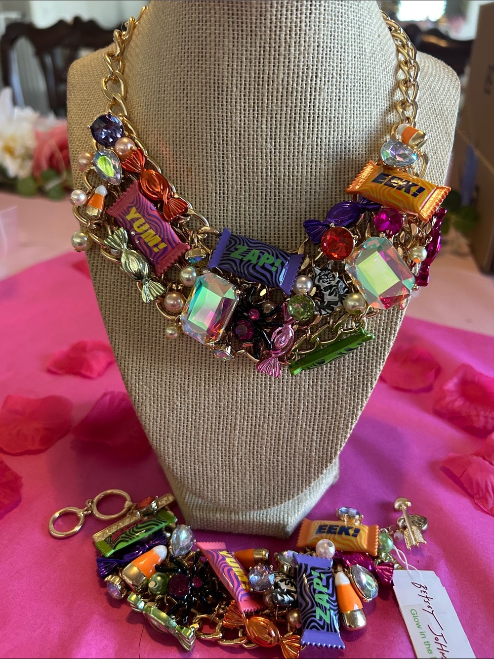 Betsey Johnson Purple Multi-Color Candy Charm Necklace and Bracelet